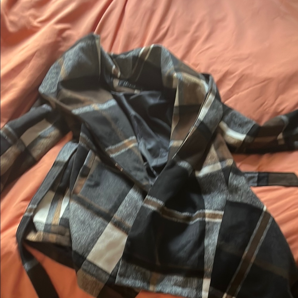 Chicwish Black and Gray Trench Coat with Classic Plaid Design